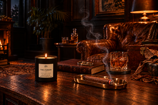 The Cuban candle with label reading Poured in Atlanta, GA and 300g Coconut Soy Wax Candle